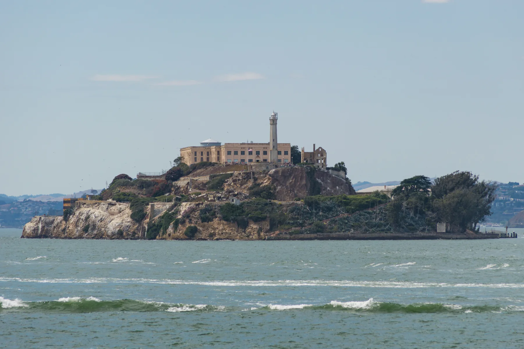 Alcatraz Island and its lighthouse viewed across San Francisco Bay